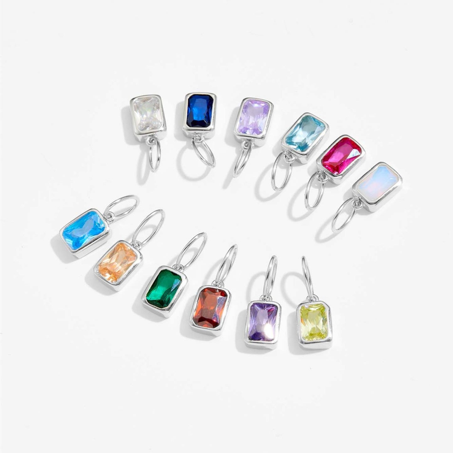 925 Sterling Silver Charm Birthstone Retangle Pendant For Necklace Jewelry DIY