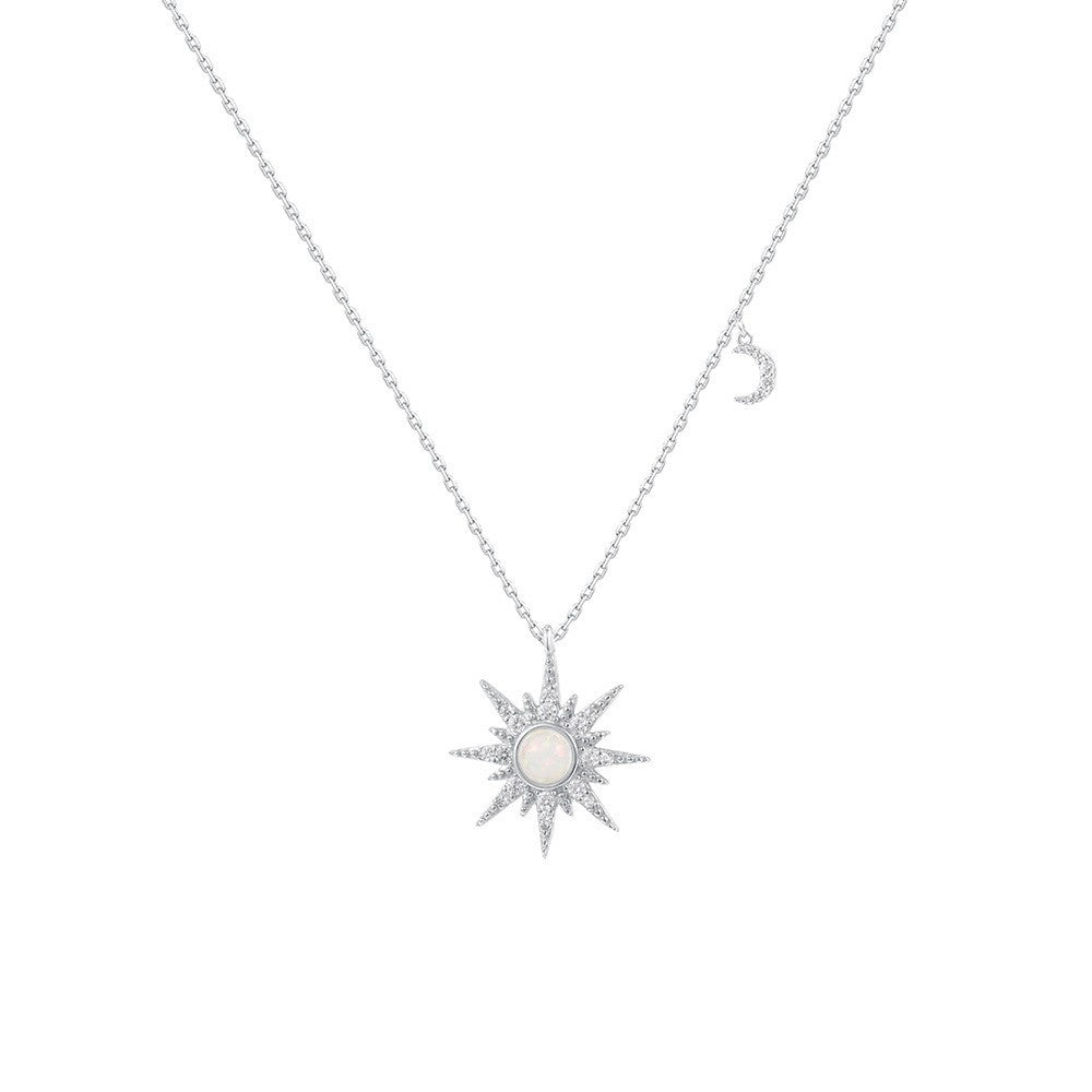 925 Sterling Silver Moon and Star Pendant Necklace