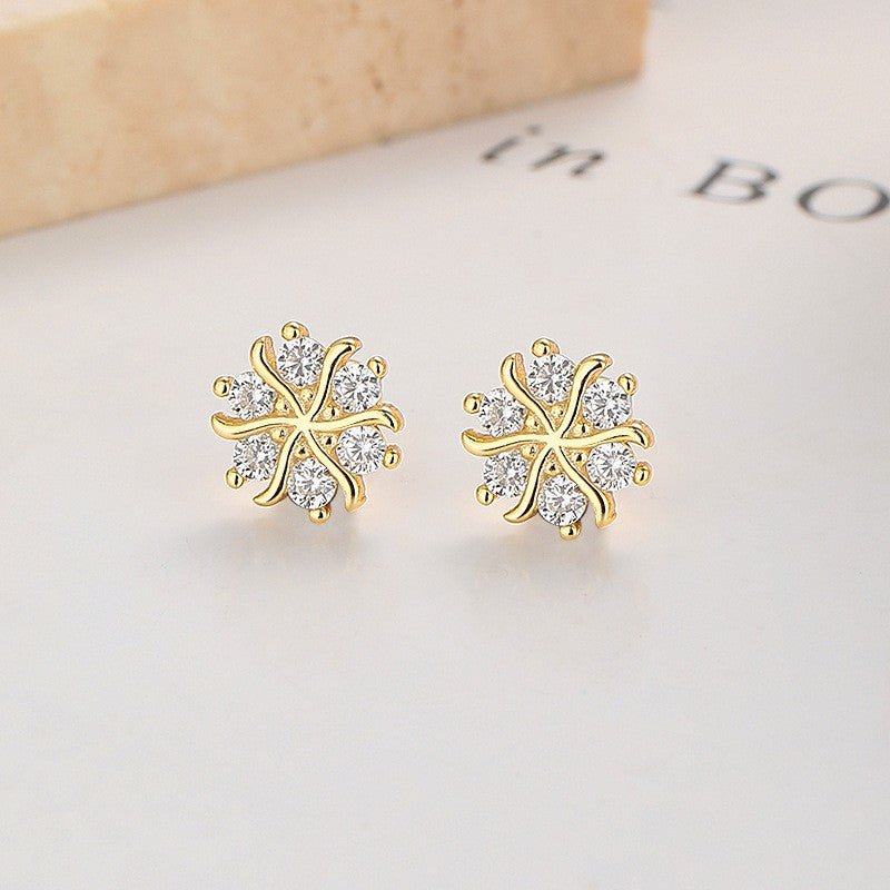 925 Sterling Silver Snowflake Screw Back Stud Earrings