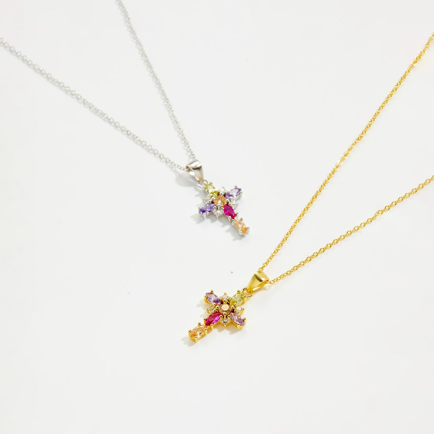 925 Sterling Silver Zircon Cross Pendant Necklace