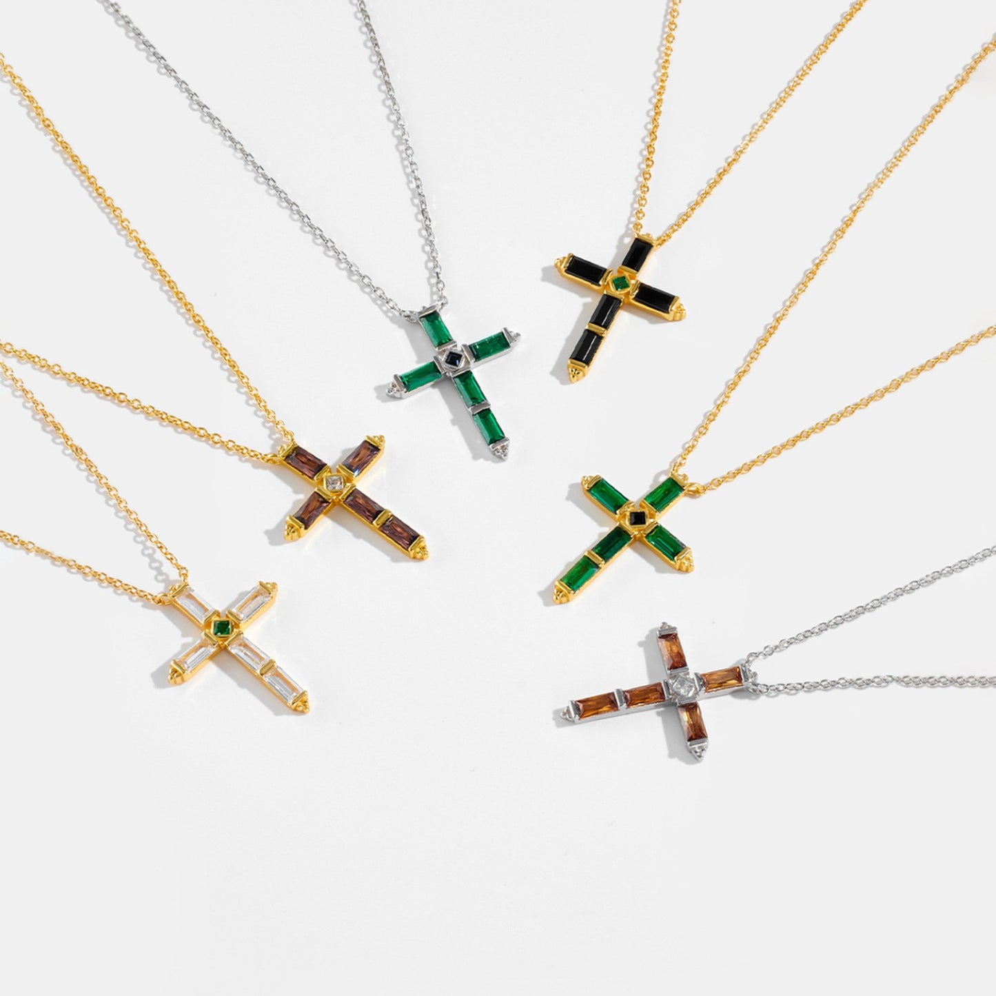 925 Sterling Silver Zircon Cross Pendant Necklace