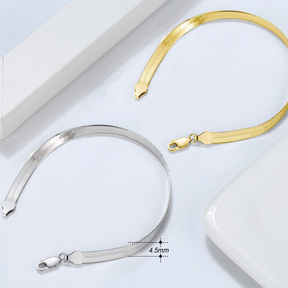 925 Sterling Silver Flat Snake Chain 3mm 4.5mm Bracelet