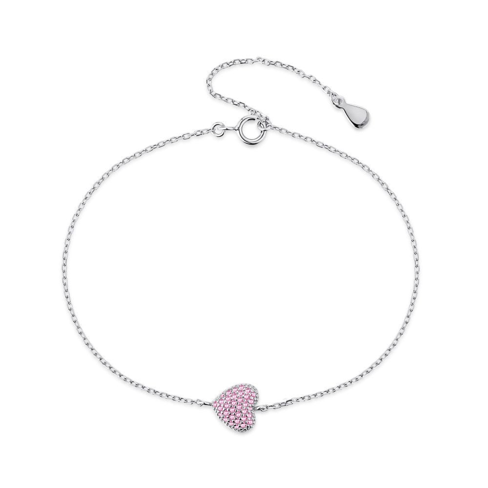 925 Sterling Silver Full-Cubic Zirconia Heart-Shaped Fashion Bracelet