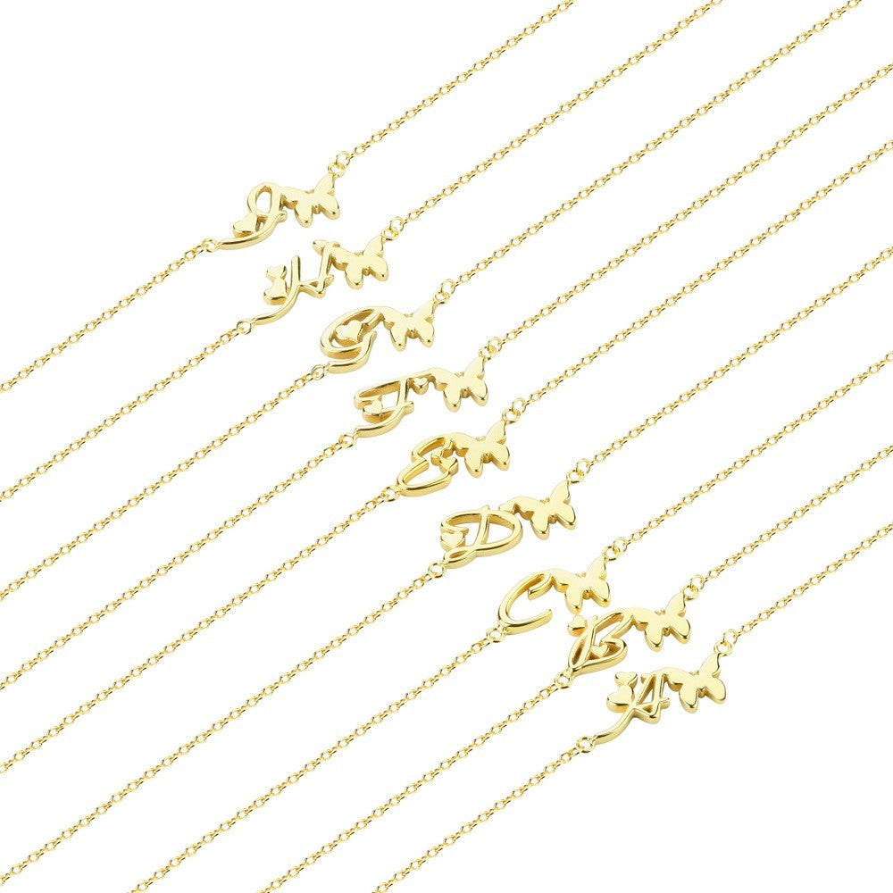 925 Sterling Silver A-Z Initial Butterfly Bracelet Fashion Jewelry Gift for Women Girls