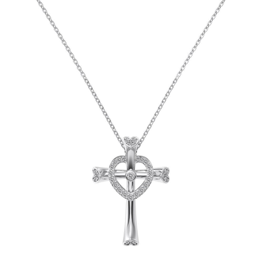 925 Sterling Silver Cross Heart Necklace