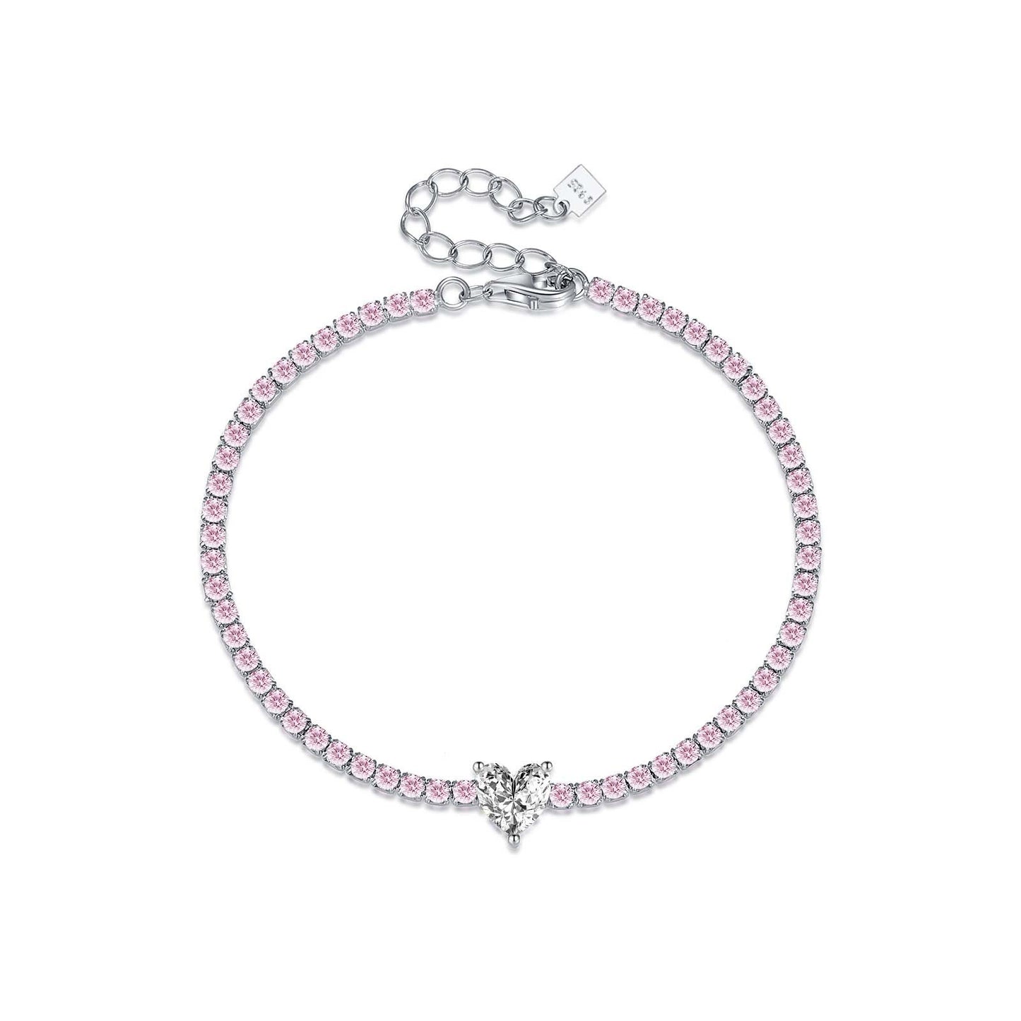 925 Sterling Silver Tennis Heart Fashion Bracelet