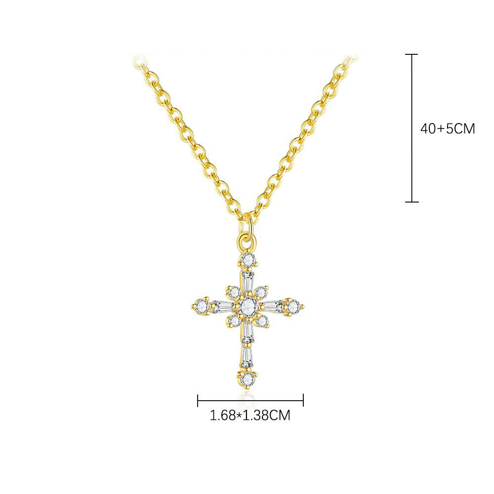 925 Sterling Silver Zircon Cross Pendant Necklace