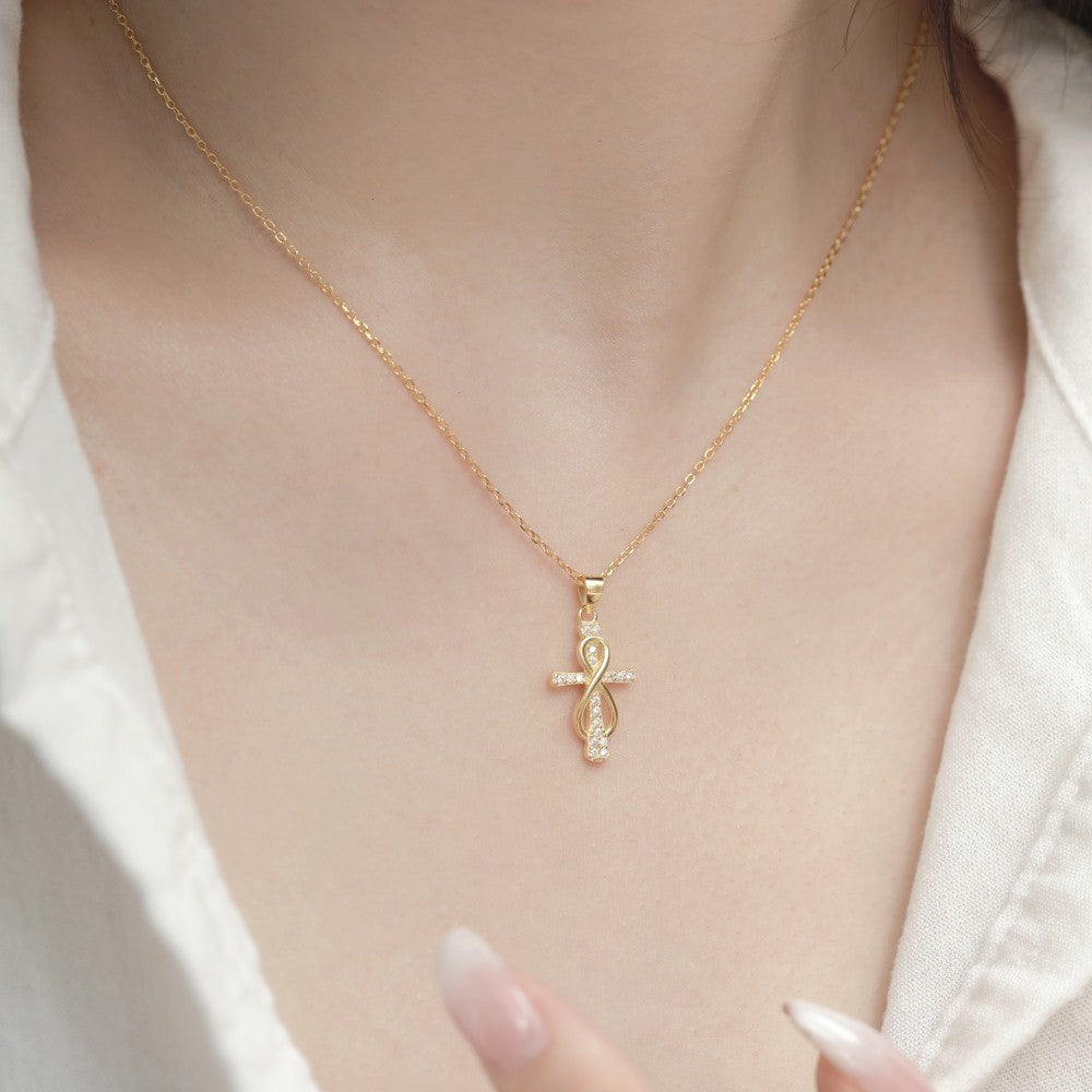 925 Sterling Silver Cross Infinity Necklace