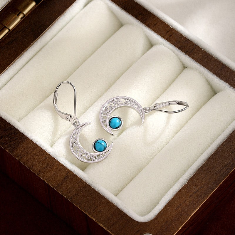 925 Sterling Silver Moon Turquoise Earrings