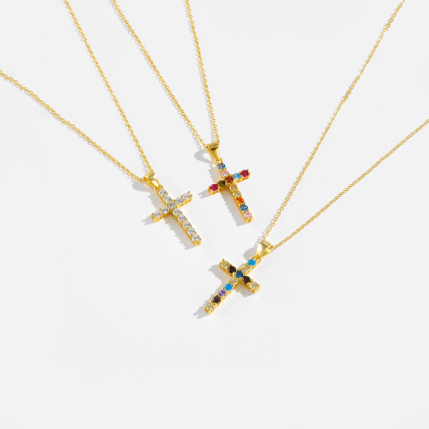 925 Sterling Silver Zircon Cross Pendant Necklace