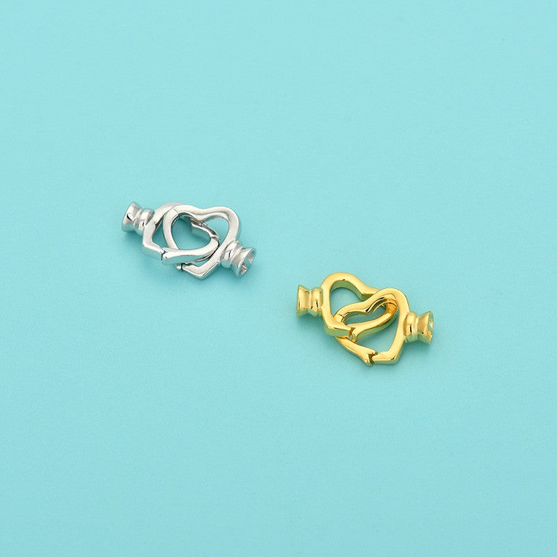 925 Sterling Silver Double Heart Clasp For Jewelry DIY