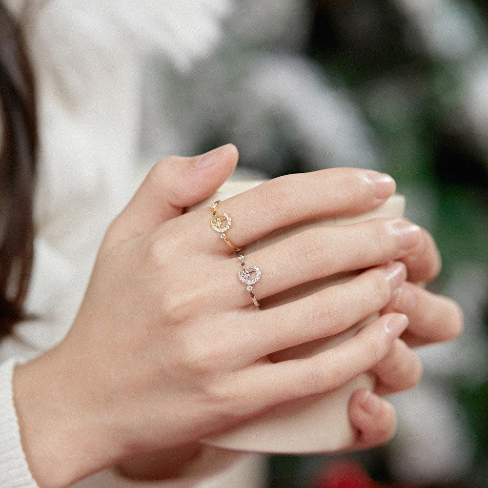 925 Sterling Silver Moon and Star Fashion Ring