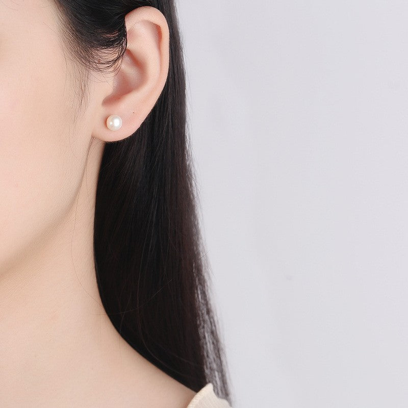 925 Sterling Silver Pearl Screw Back Stud Earrings