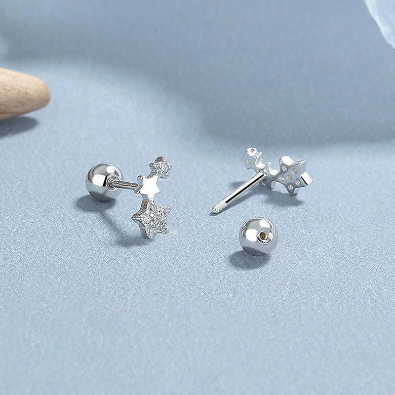 925 Sterling Silver Star Screw Back Stud Earrings