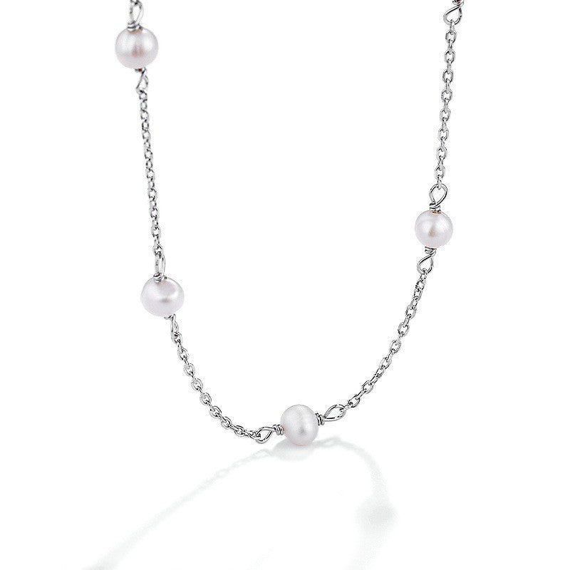 925 Sterling Silver Natural Pearl Necklace Fashion Jewelry Gift for Women Girls