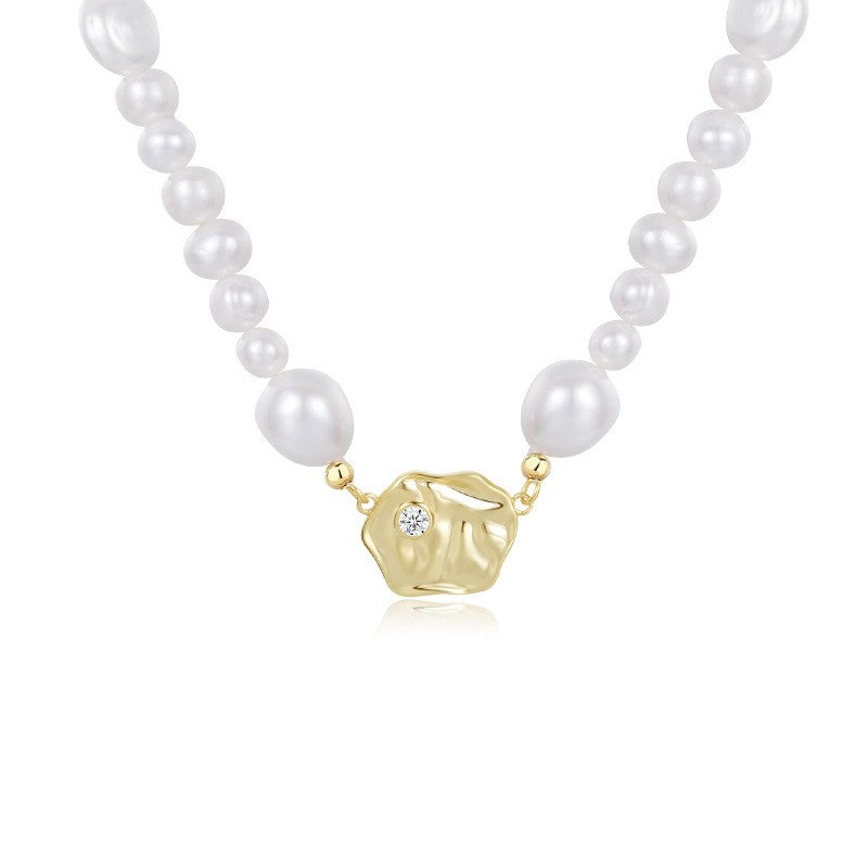 925 Sterling Silver Baroque Pearl Necklace Fashion Jewelry Gift for Women Girls