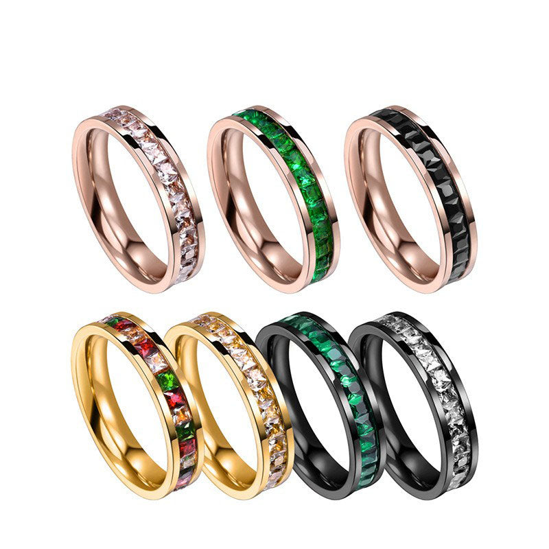 Stainless Steel Band Zircon Fashion Ring