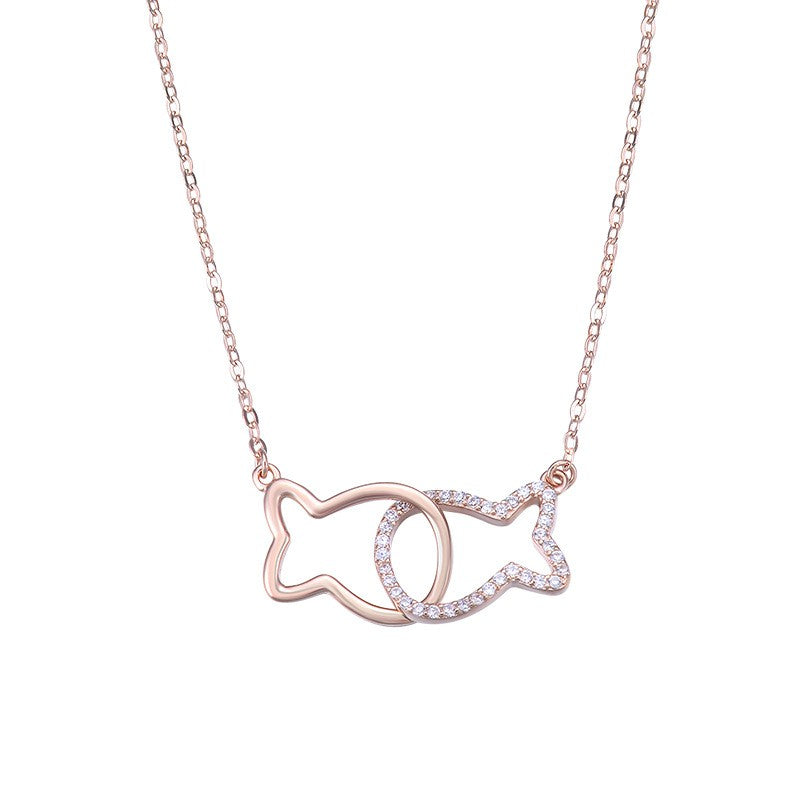 925 Sterling Silver Fishes Fashion Necklace
