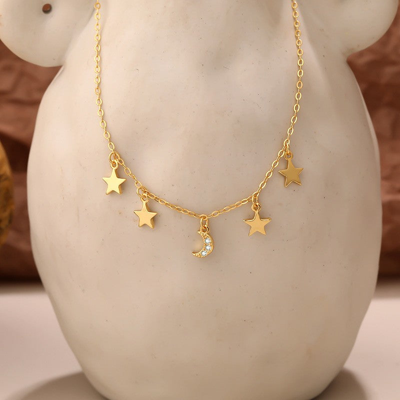 925 Sterling Silver Moon and Stars Pendant Necklace