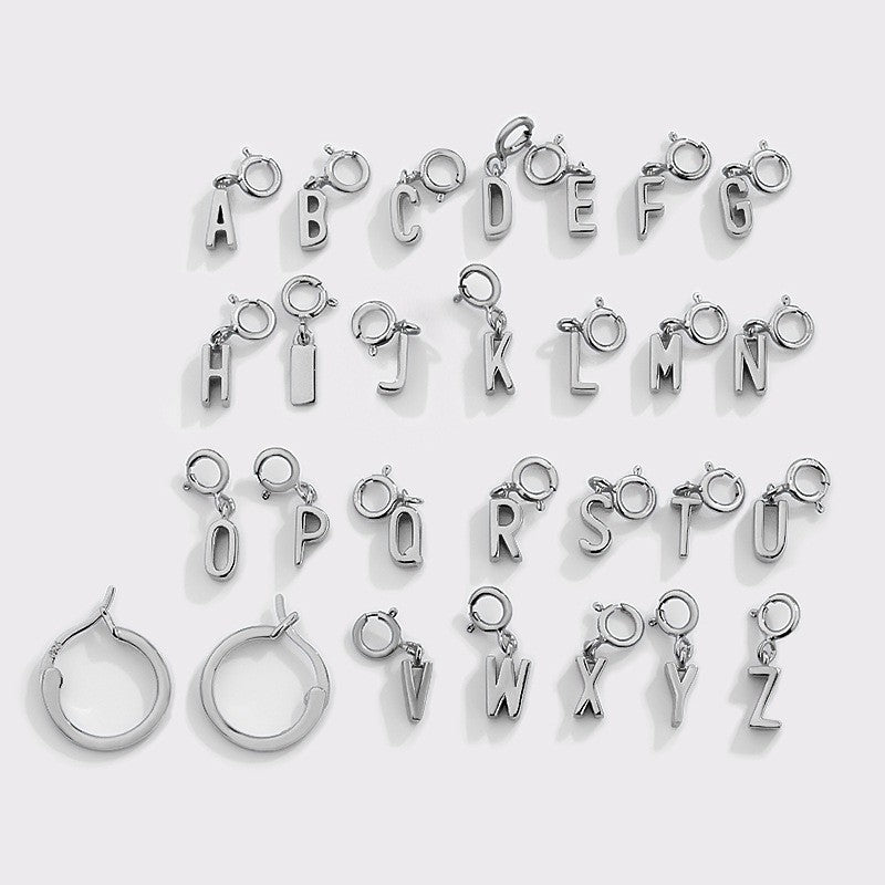 925 Sterling Silver A-Z Charm With Spring Clasp For Jewelry DIY