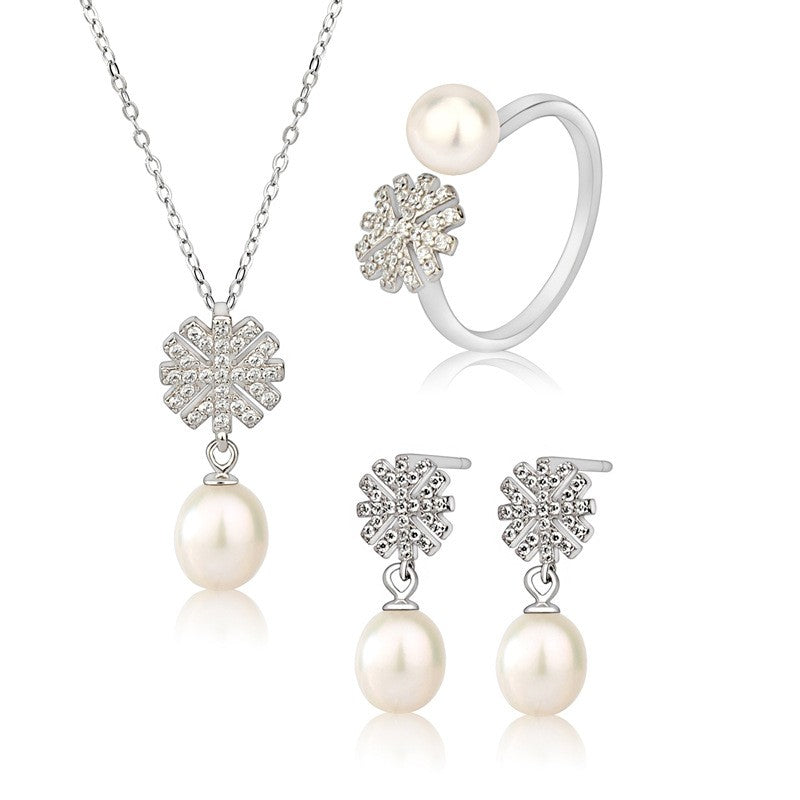 925 Sterling Silver Fashion Pearl Jewelry Set Gift for Women Girls