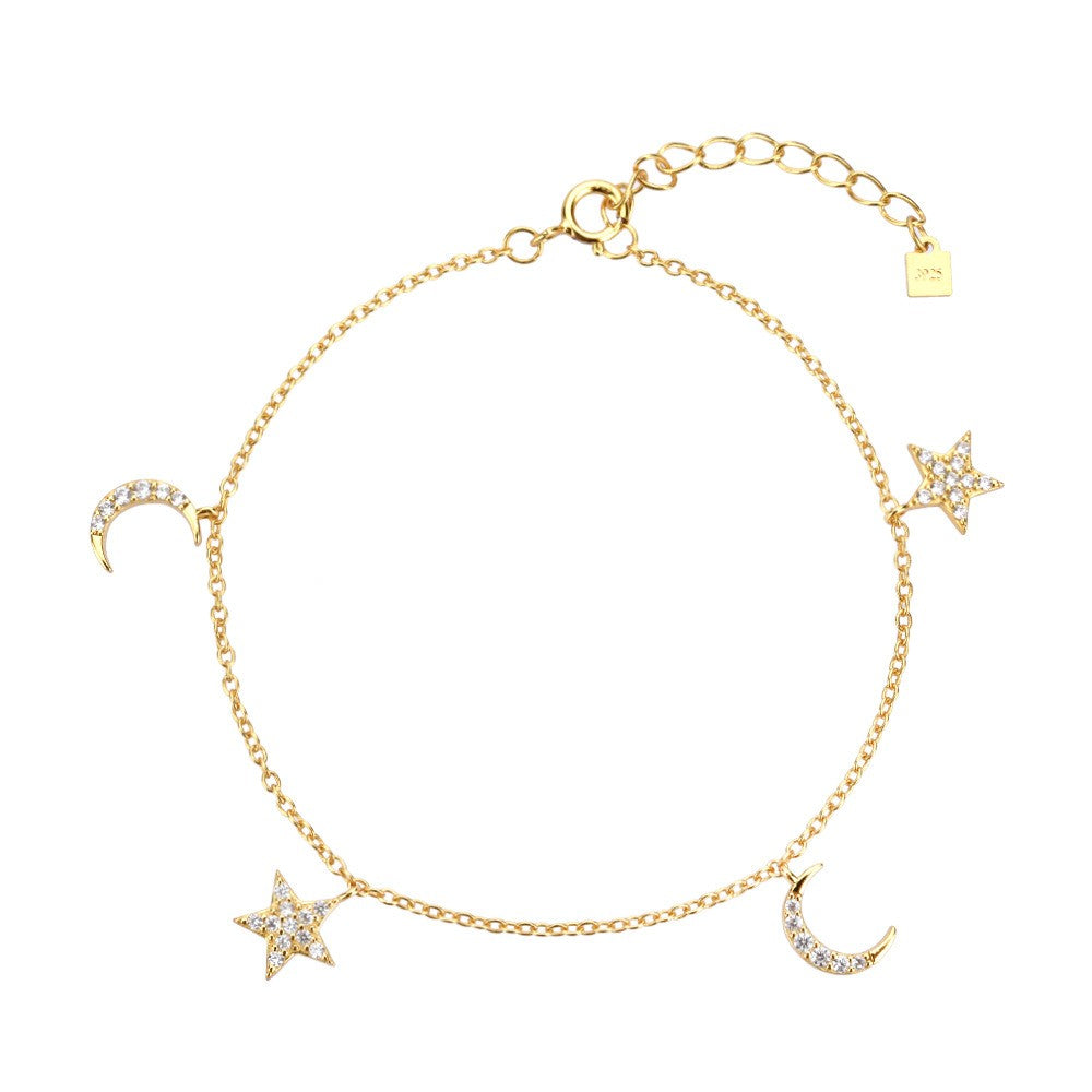 925 Sterling Silver Moon and Star Fashion Bracelet