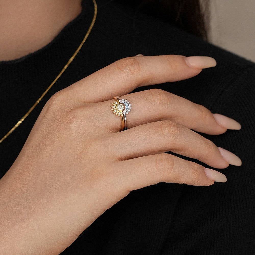 925 Sterling Silver Moon and Star Fashion Ring