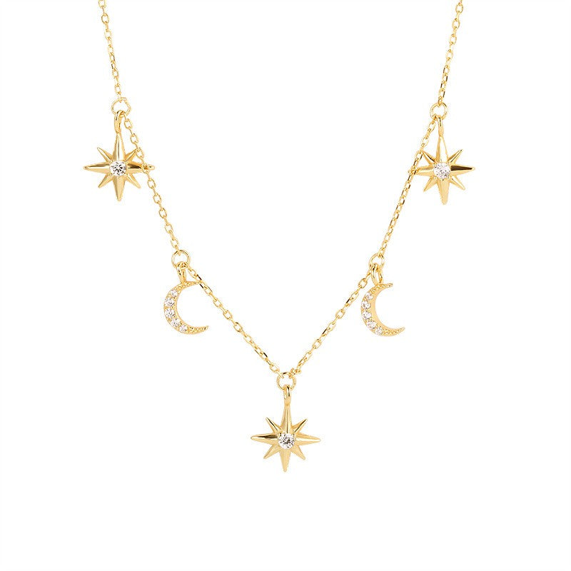 925 Sterling Silver Moons and Stars Pendant Necklace