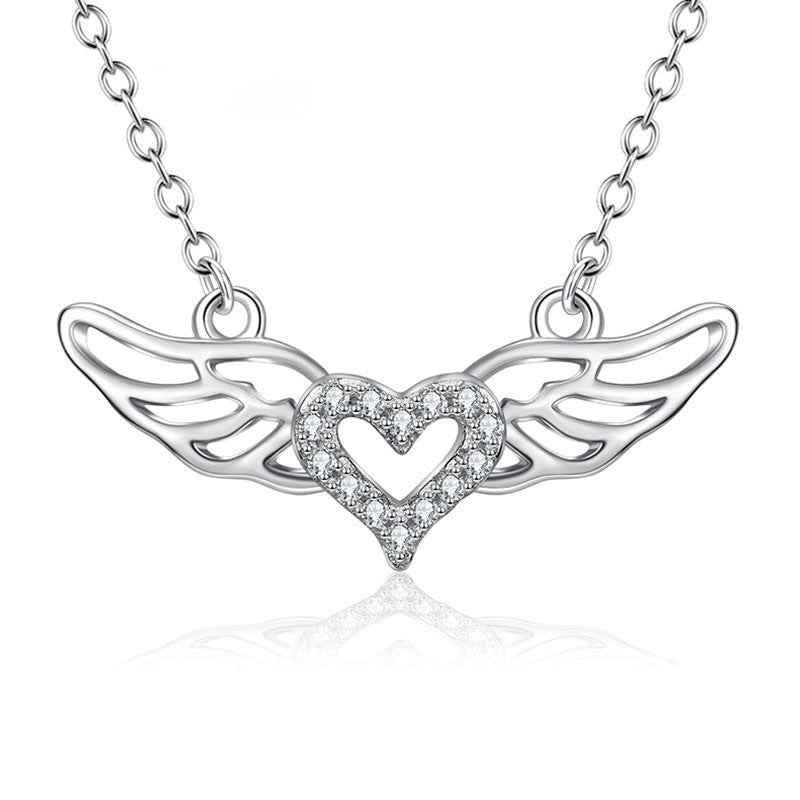 925 Sterling Silver Angel Wings Heart Fashion Necklace