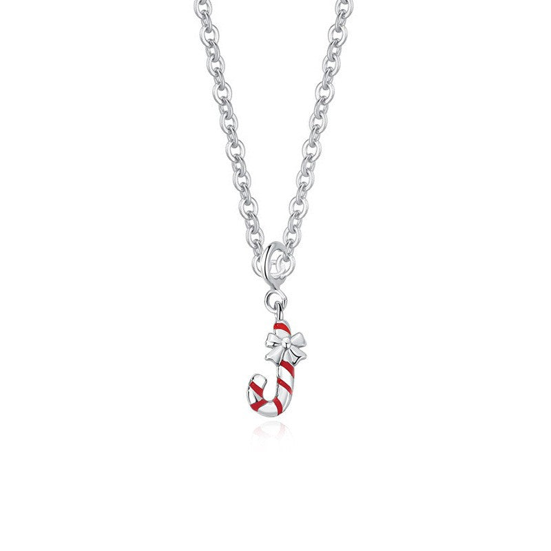 925 Sterling Silver Santa Claus Cane Necklace