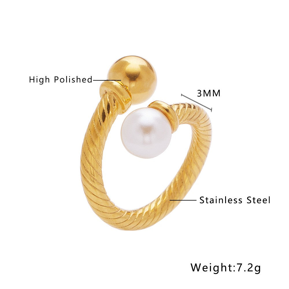 Stainless Steel Unique Pearl Fashion Ring
