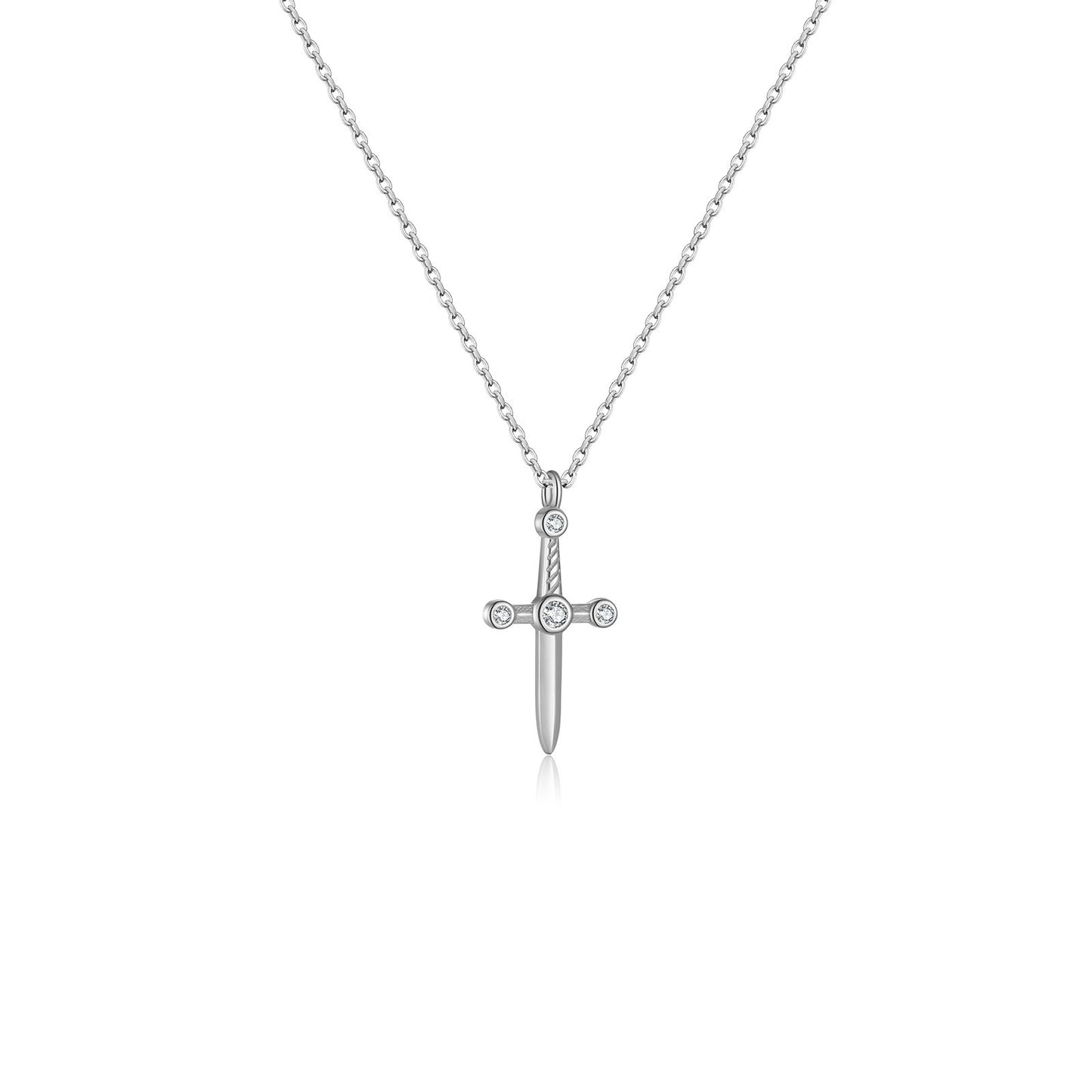 925 Sterling Silver Zircon Cross Pendant Necklace