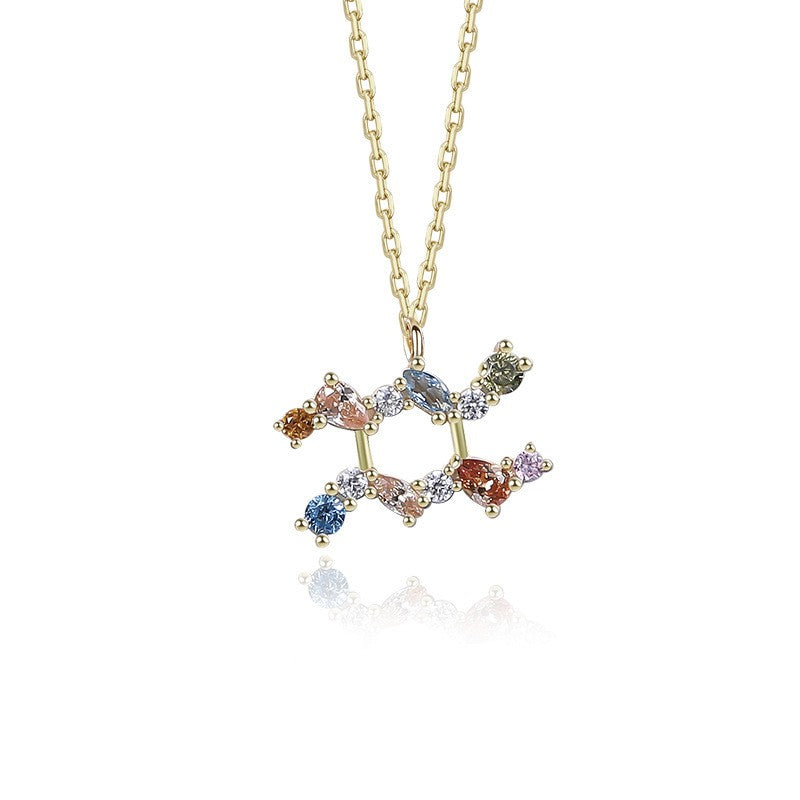 925 Sterling Silver Colorful Zircon Constellation Pendant Necklace
