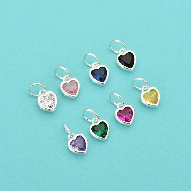 925 Sterling Silver Colorful Zircon Heart Charm For Jewelry DIY