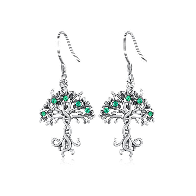 925 Sterling Silver Tree of Life Huggie Earrings