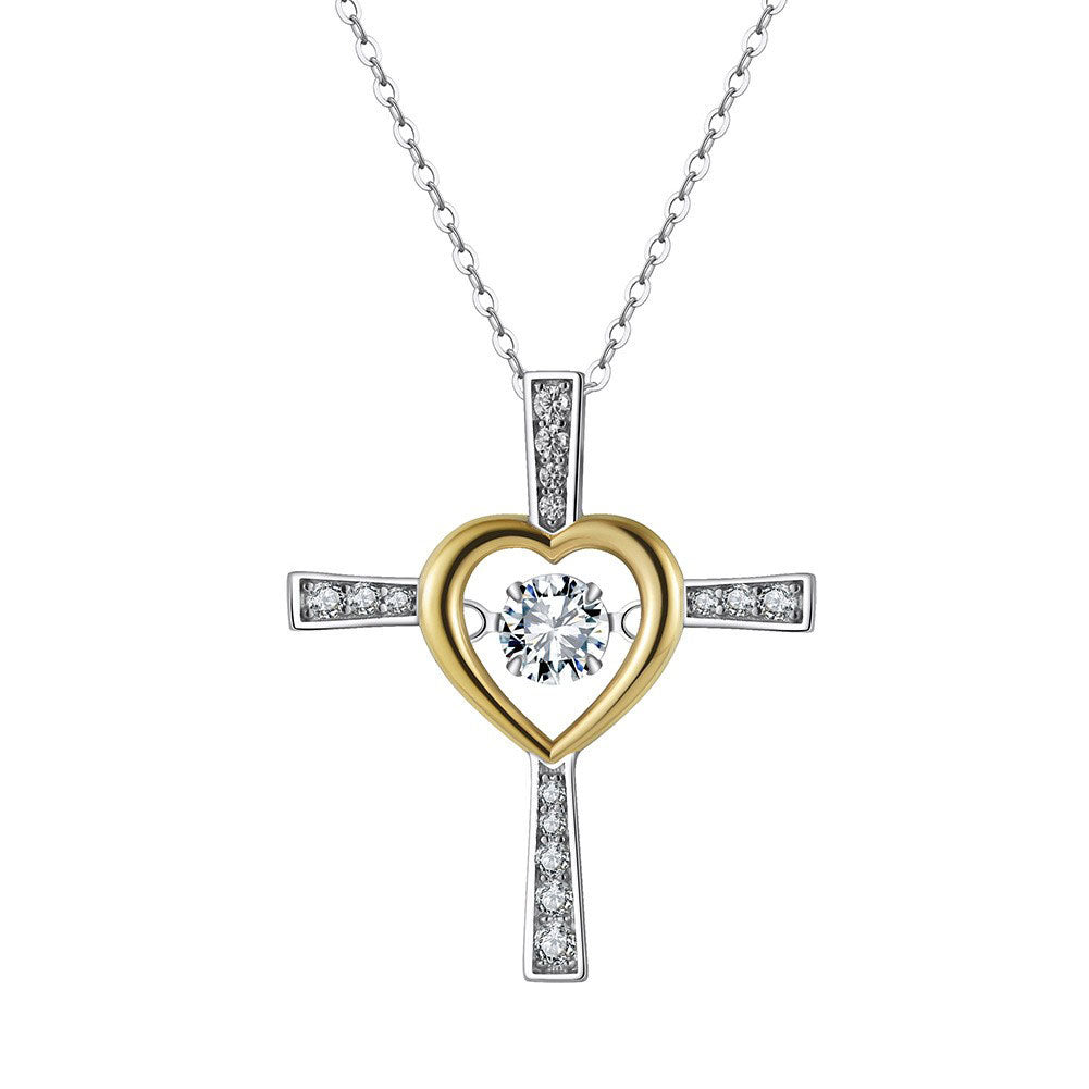 925 Sterling Silver Zircon Cross Pendant Necklace