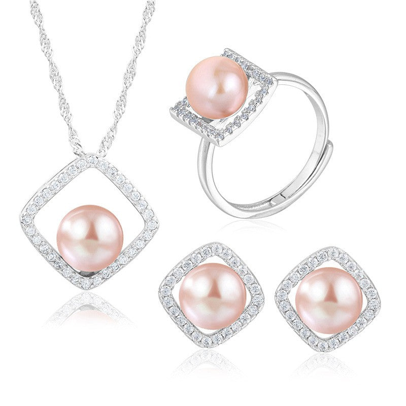 925 Sterling Silver Fashion Pearl Jewelry Set Gift for Women Girls