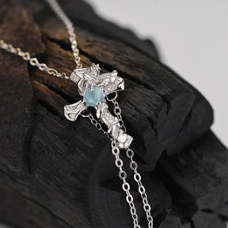 925 Sterling Silver Zircon Cross Pendant Necklace