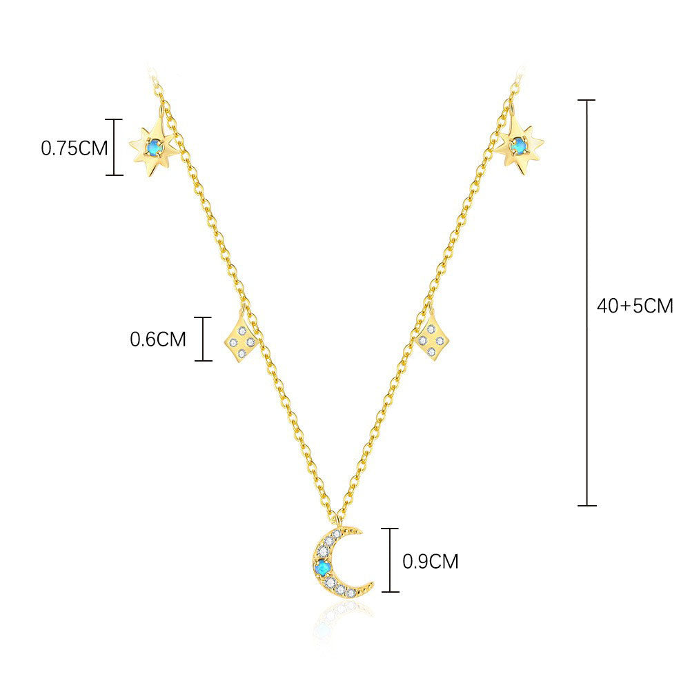 925 Sterling Silver Moon and Stars Pendant Necklace