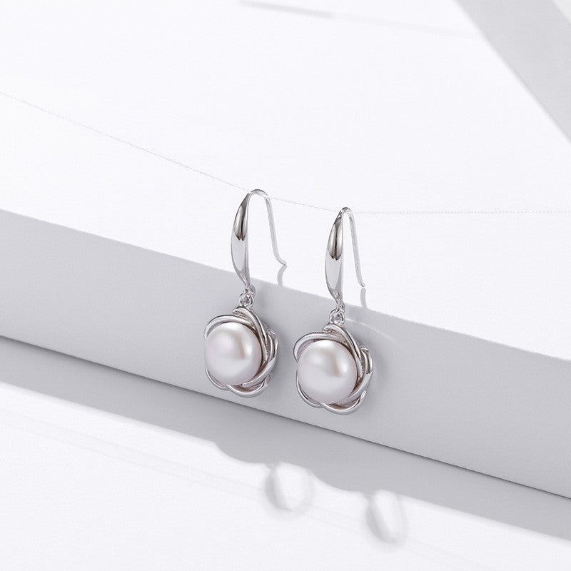 925 Sterling Silver Pearl Huggie Earrings