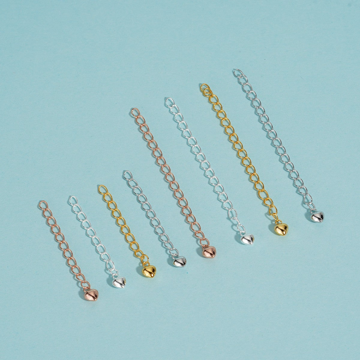 925 Sterling Silver Adjustable Extension Chain 3mm 5mm With Heart Tag For Jewelry DIY