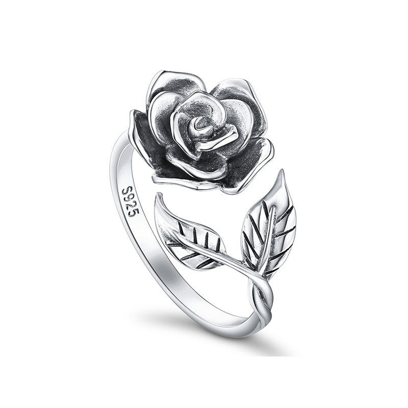 925 Sterling Silver Rose Open Fashion Ring