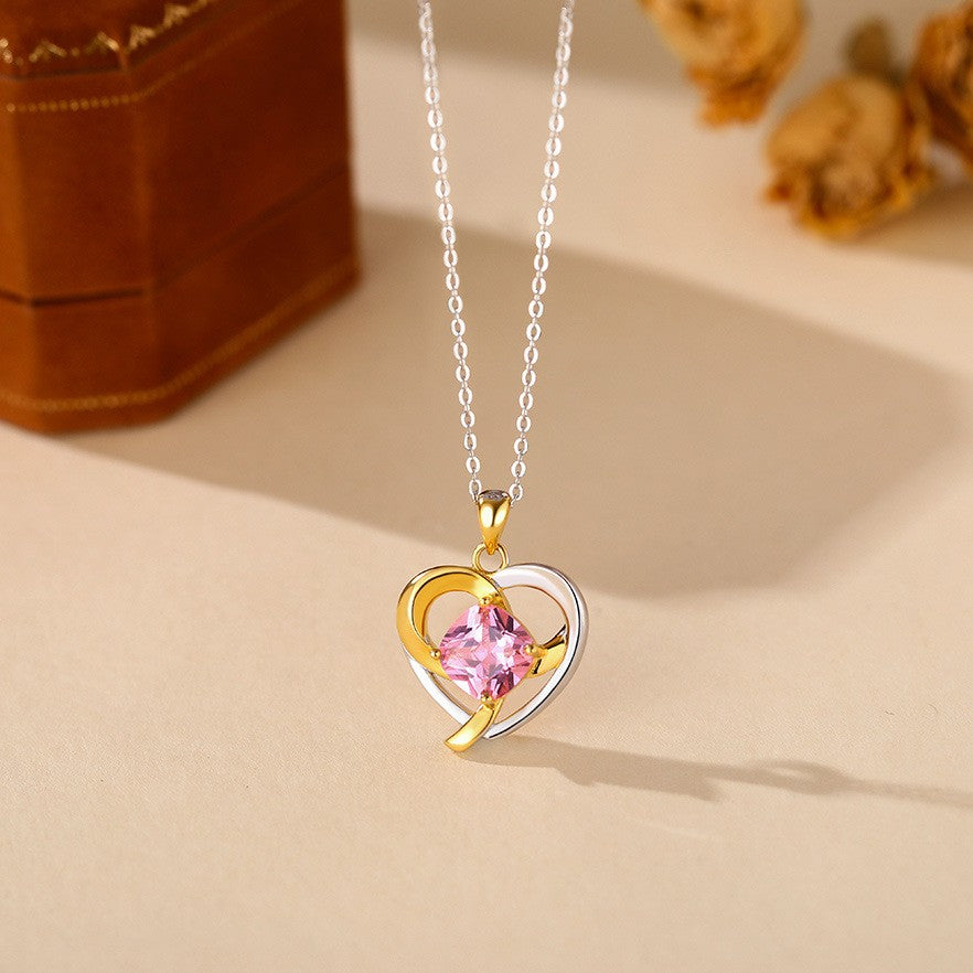 925 Sterling Silver Heart Zircon Pendant Necklace