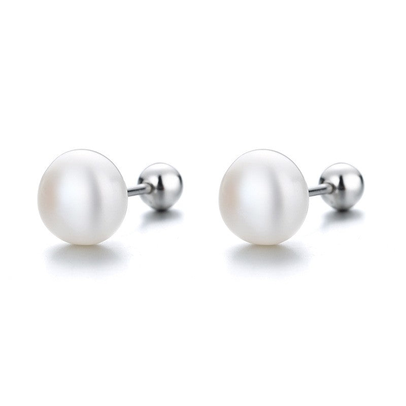 925 Sterling Silver Pearl Screw Back Stud Earrings