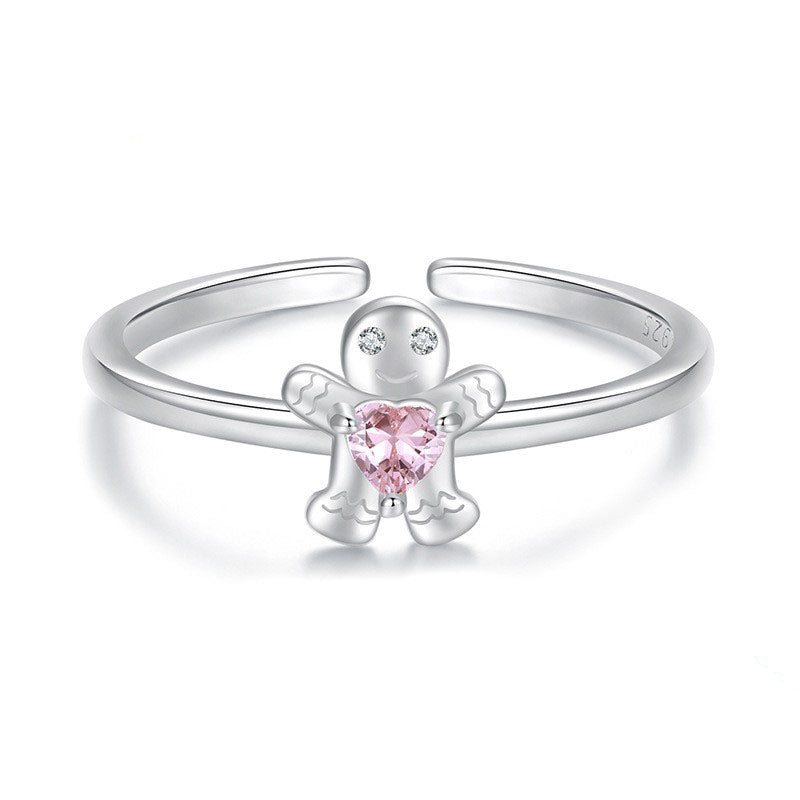 925 Sterling Silver Gingerbread Man Fashion Open Ring