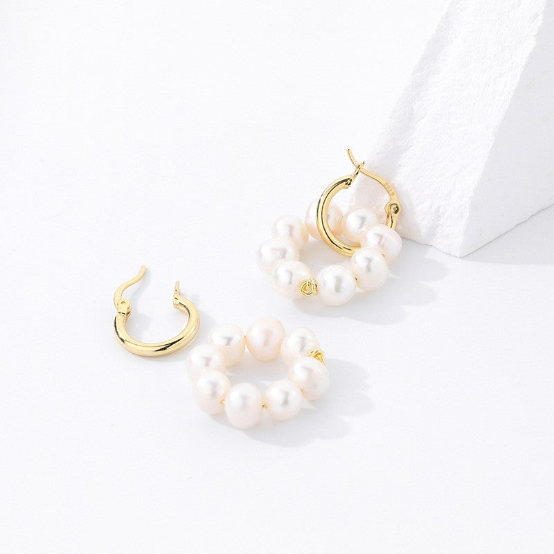 925 Sterling Silver Pearl Earrings Fashion Jewelry Gift for Women Girl