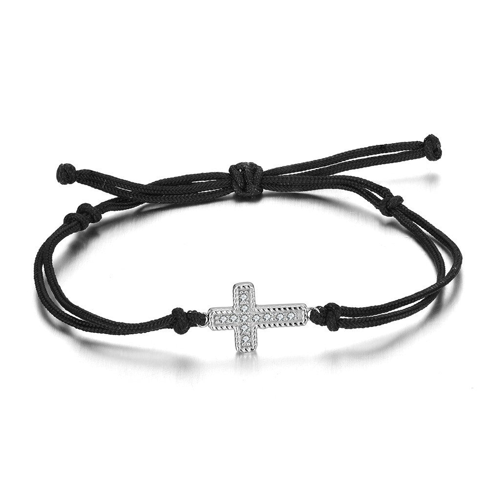 Pulsera de cruz trenzada de la suerte en plata de ley 925