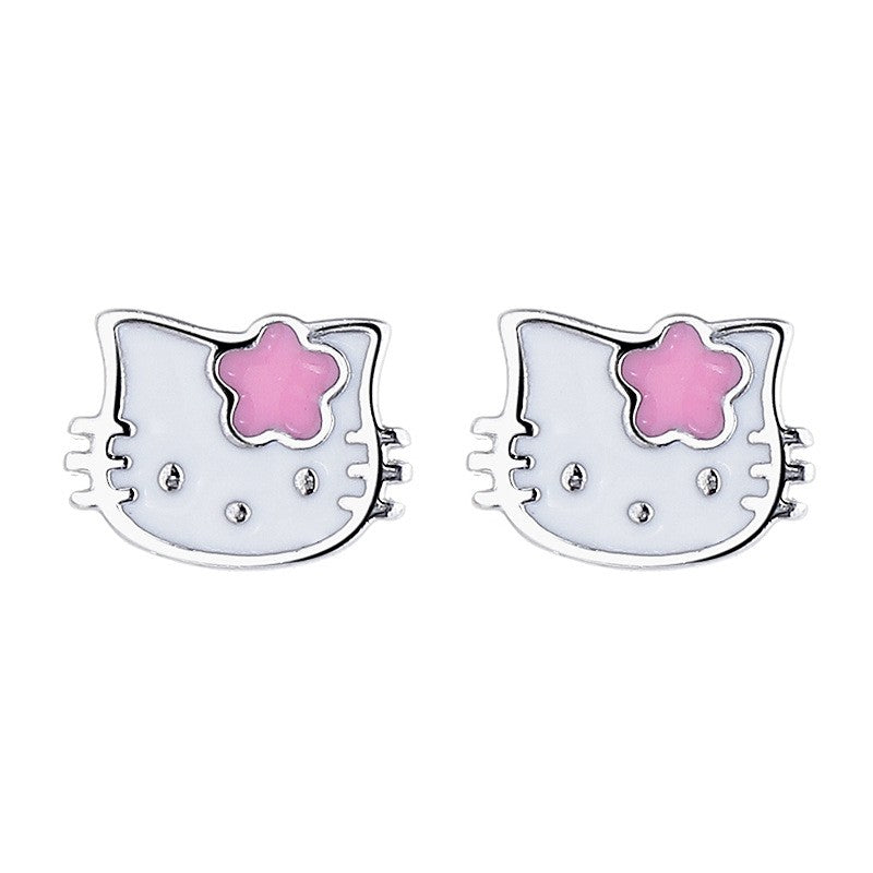 925 Sterling Silver Kitty Screw Back Stud Earrings