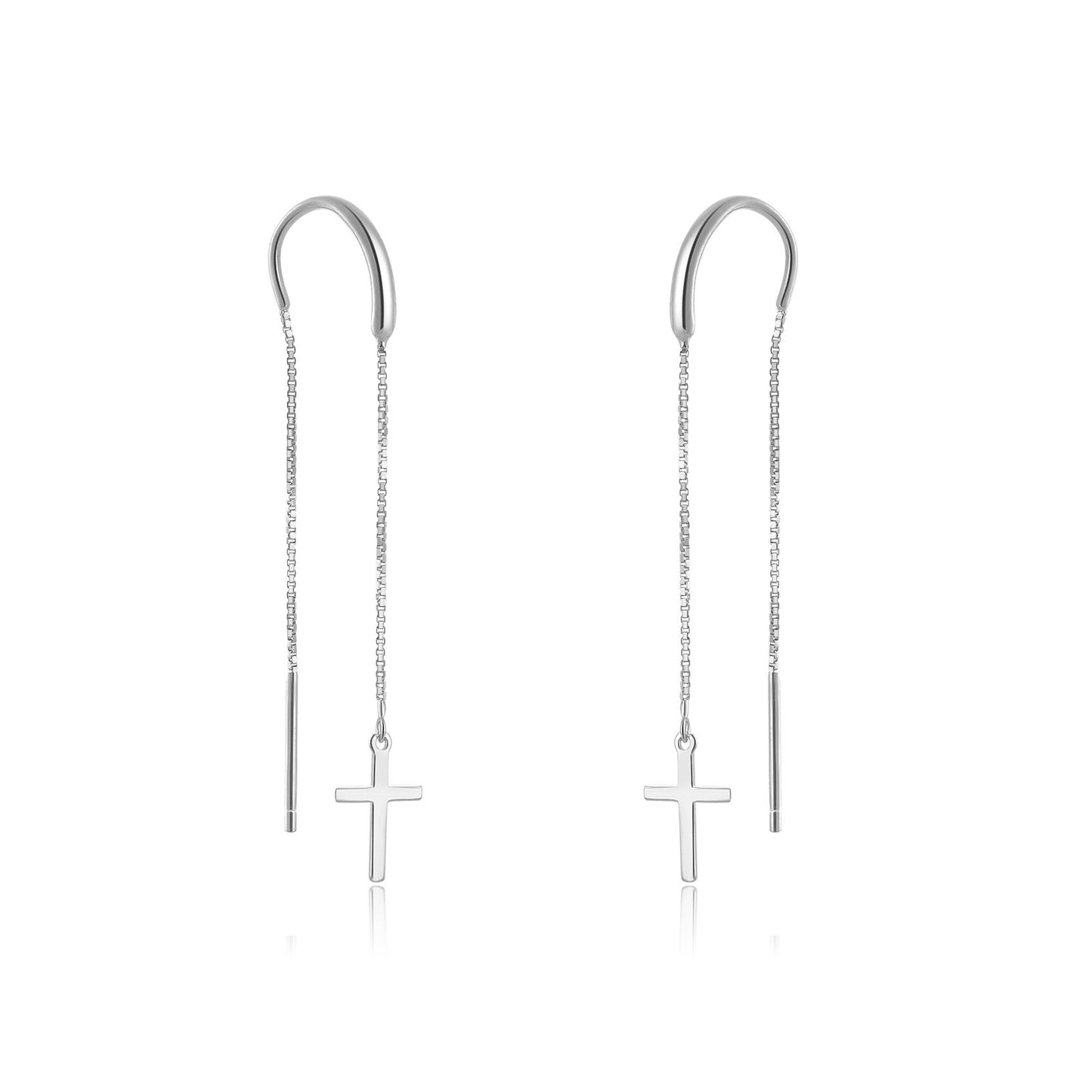 925 Sterling Silver Cross Long Earrings