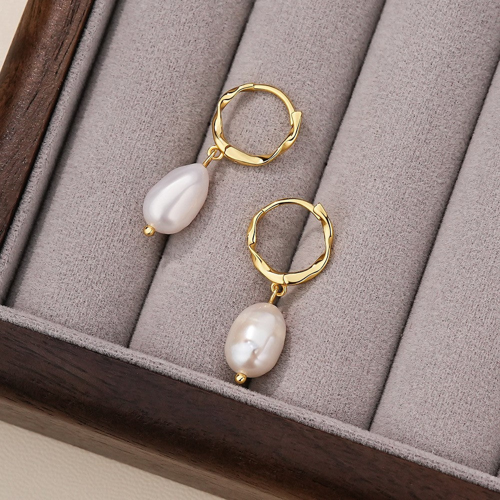 925 Sterling Silver Natural Pearl Earrings Fashion Jewelry Gift for Women Girl